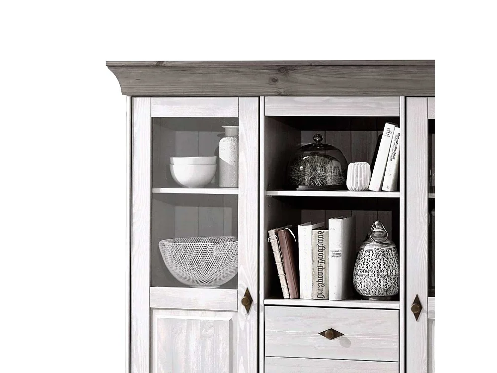 Landhaus Highboard in Weiß Grau Kiefer teilmassiv