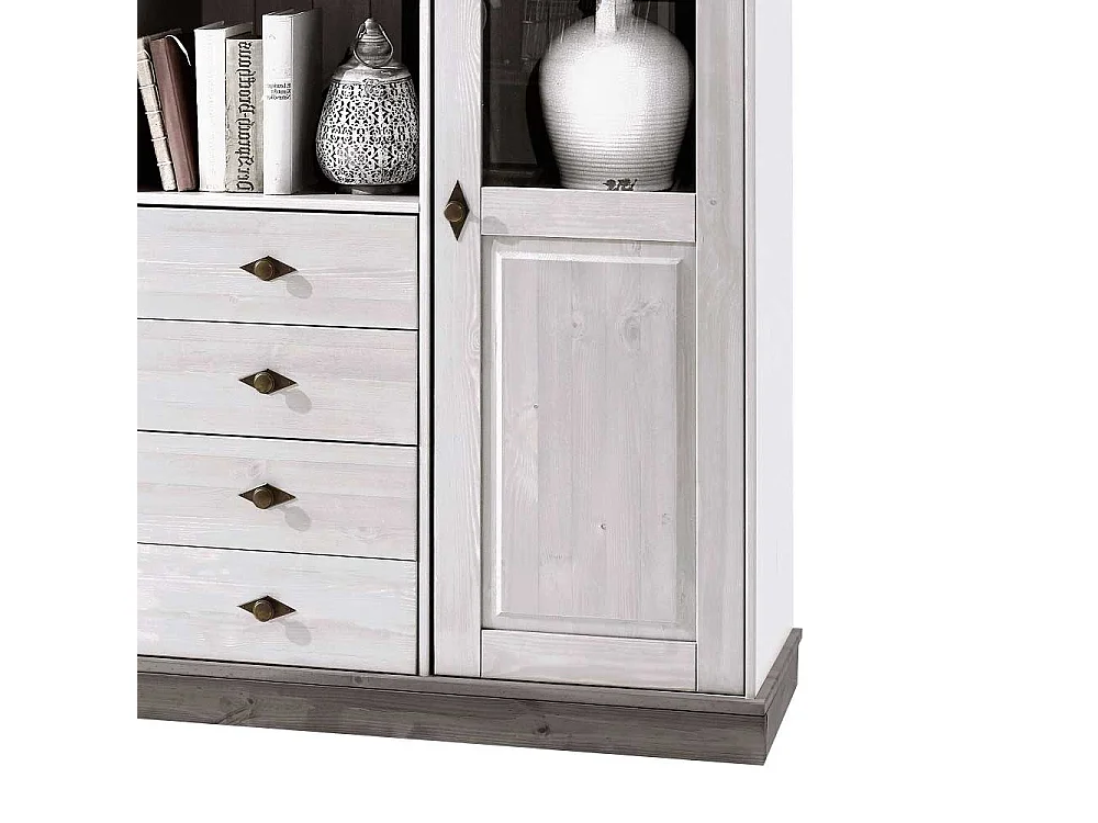 Landhaus Highboard in Weiß Grau Kiefer teilmassiv