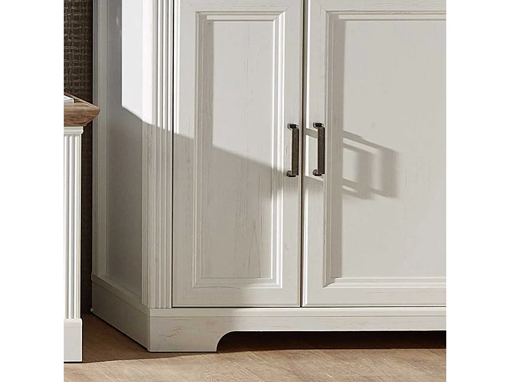 Wohnzimmer Highboard in Weiß und Eichefarben LED Beleuchtung