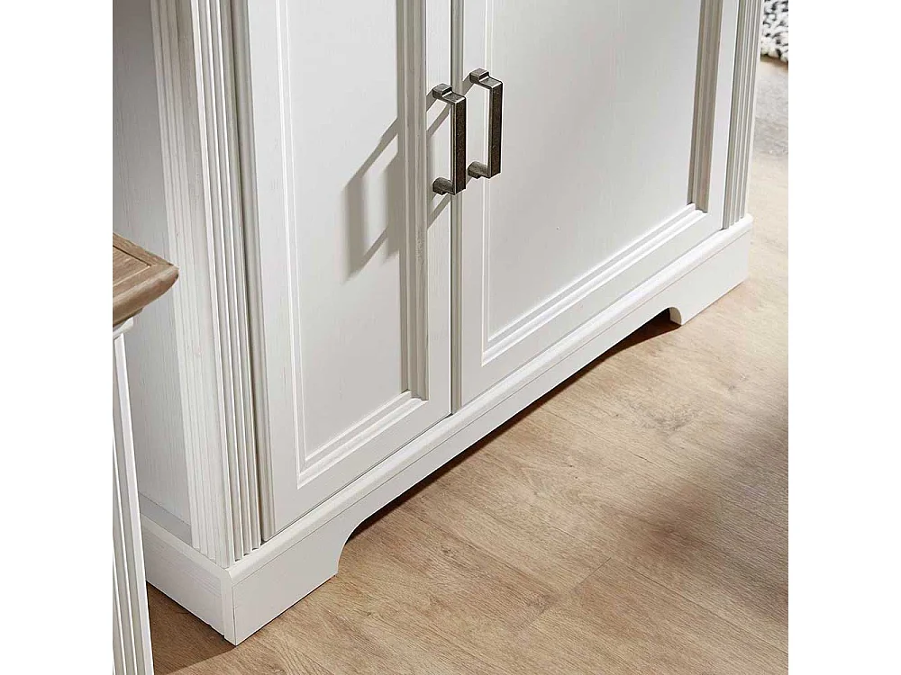 Wohnzimmer Highboard in Weiß und Eichefarben LED Beleuchtung