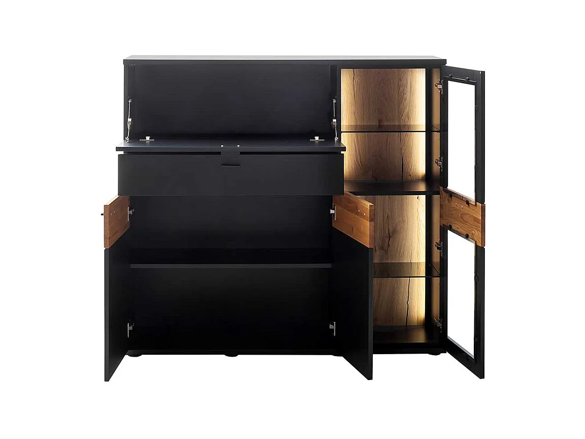 Hochwertiges Esszimmer Highboard in Wildeichefarben Schwarzgrau