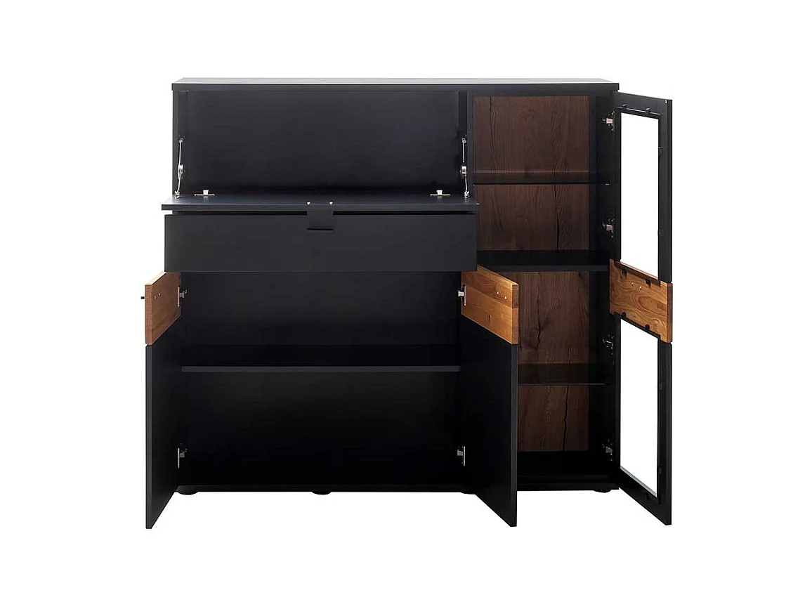 Hochwertiges Esszimmer Highboard in Wildeichefarben Schwarzgrau