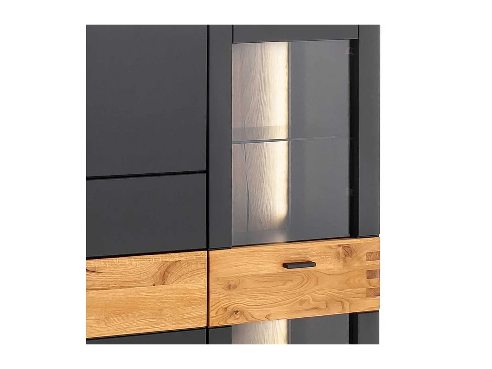 Hochwertiges Esszimmer Highboard in Wildeichefarben Schwarzgrau