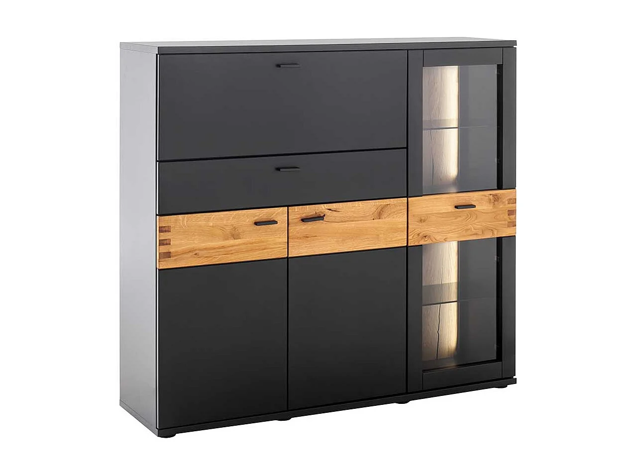 Hochwertiges Esszimmer Highboard in Wildeichefarben Schwarzgrau