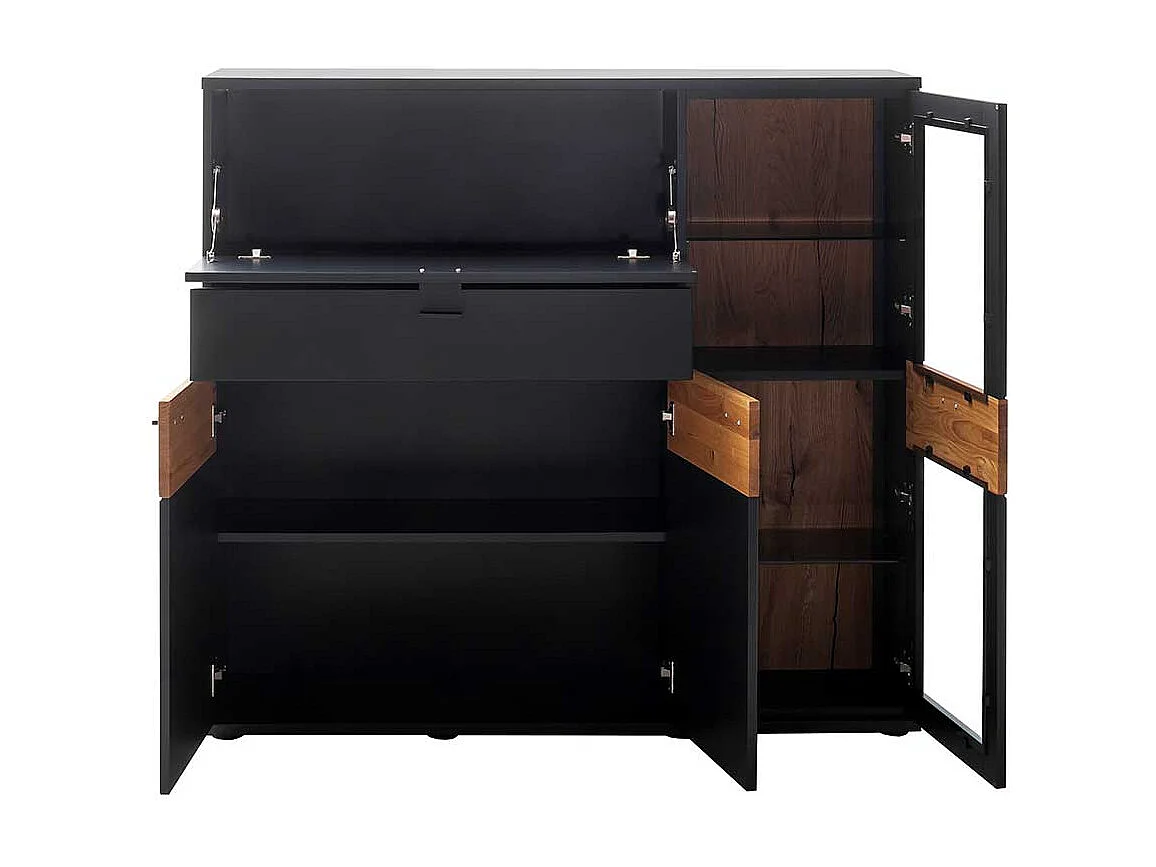 Hochwertiges Esszimmer Highboard in Wildeichefarben Schwarzgrau