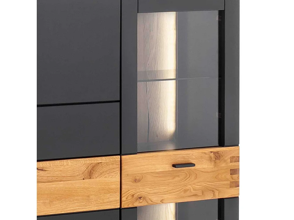 Hochwertiges Esszimmer Highboard in Wildeichefarben Schwarzgrau