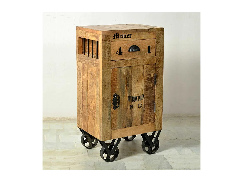 Hochkommode auf Rollen Mangobaum Massivholz