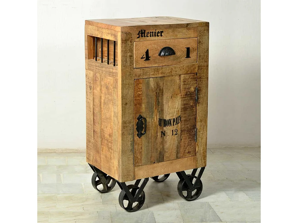 Hochkommode auf Rollen Mangobaum Massivholz