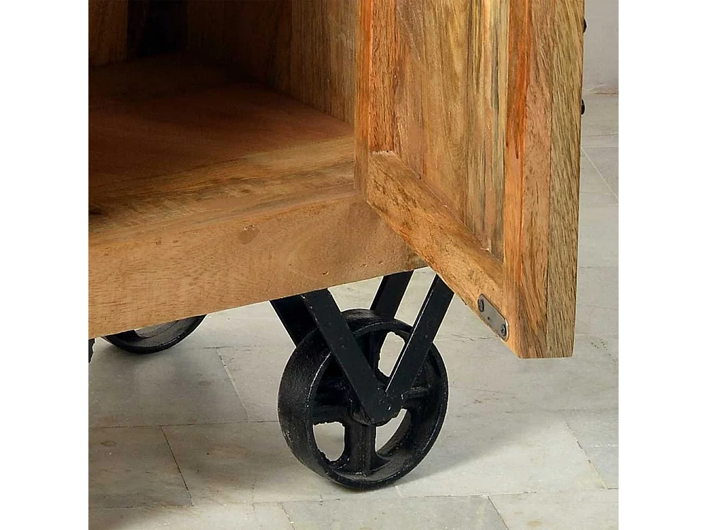 Hochkommode auf Rollen Mangobaum Massivholz