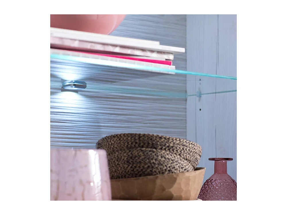 Landhaus Highboard Vitrine in Weiß und Eiche Optik 40 cm tief