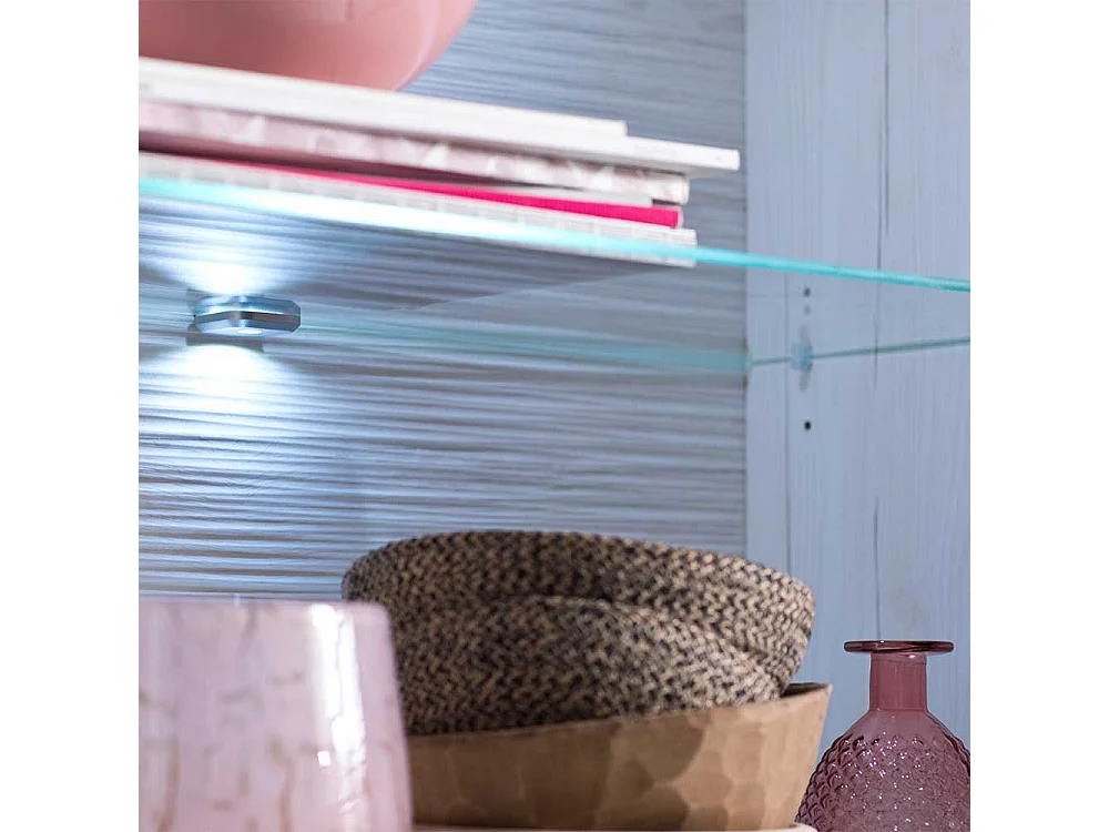 Landhaus Highboard Vitrine in Weiß und Eiche Optik 40 cm tief