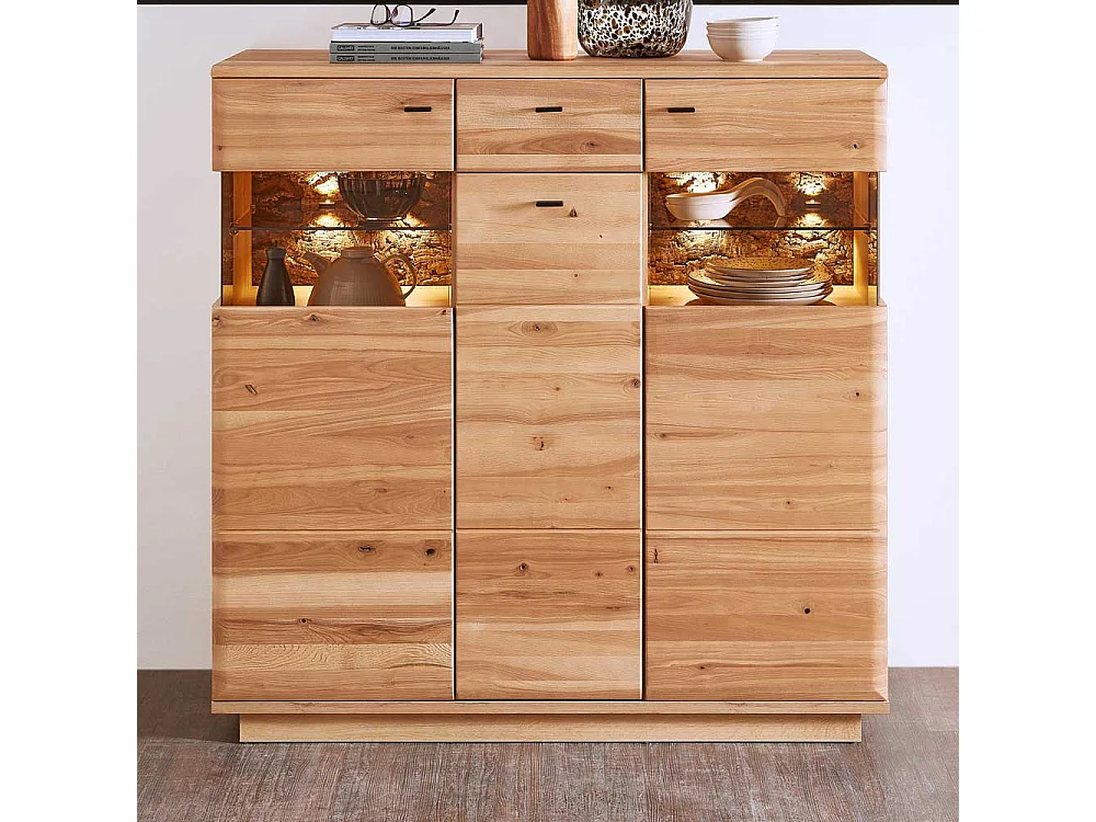 Esszimmer Highboard teilmassiv in Eschefarben Wildeichefarben