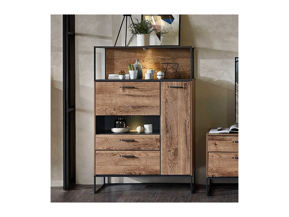Loft Design Highboard in Eiche dunkel Optik und Dunkelgrau Klappe