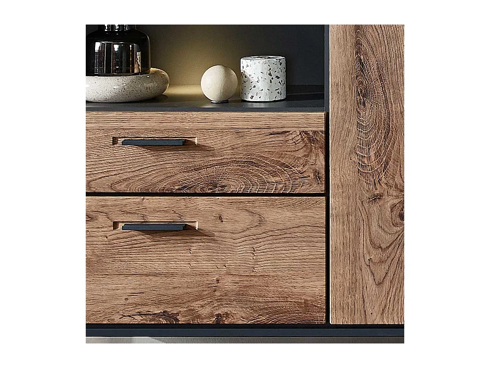 Loft Design Highboard in Eiche dunkel Optik und Dunkelgrau Klappe