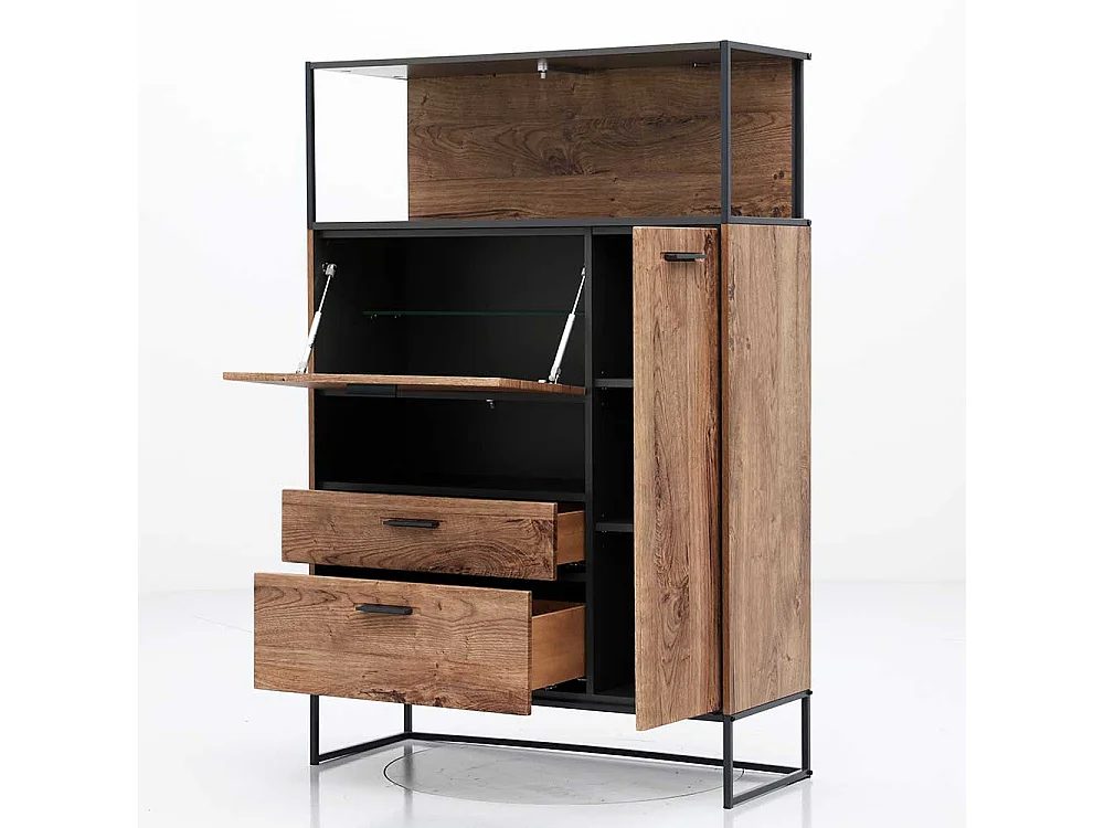 Loft Design Highboard in Eiche dunkel Optik und Dunkelgrau Klappe