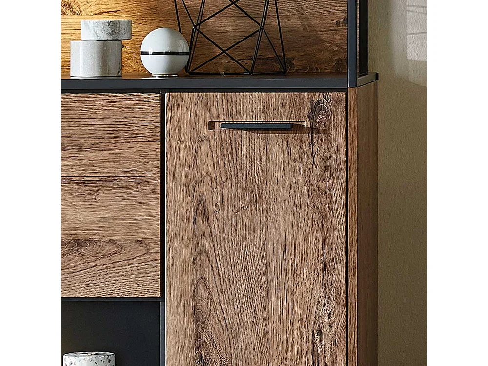 Loft Design Highboard in Eiche dunkel Optik und Dunkelgrau Klappe