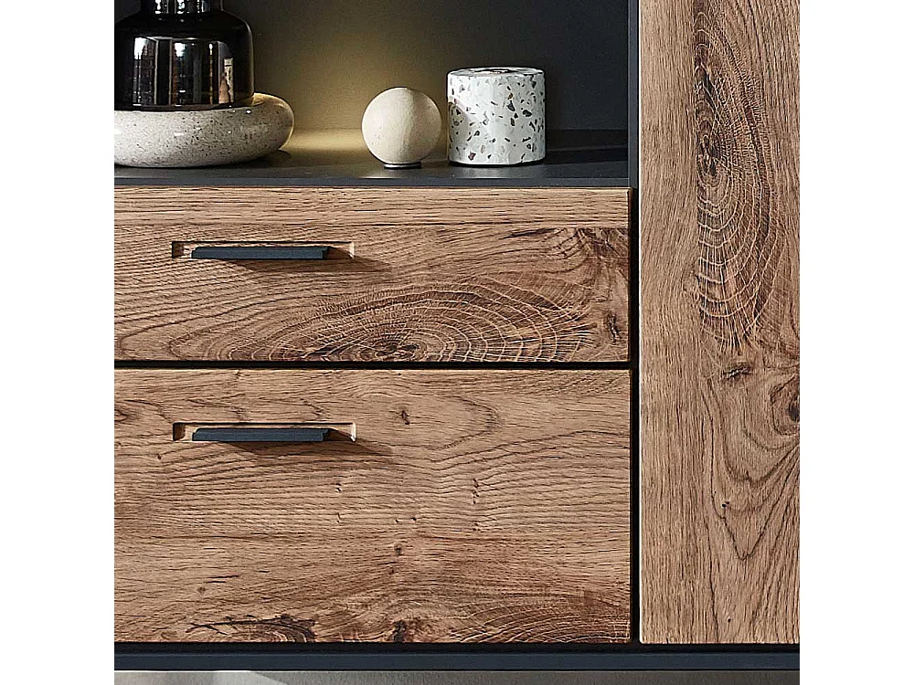 Loft Design Highboard in Eiche dunkel Optik und Dunkelgrau Klappe