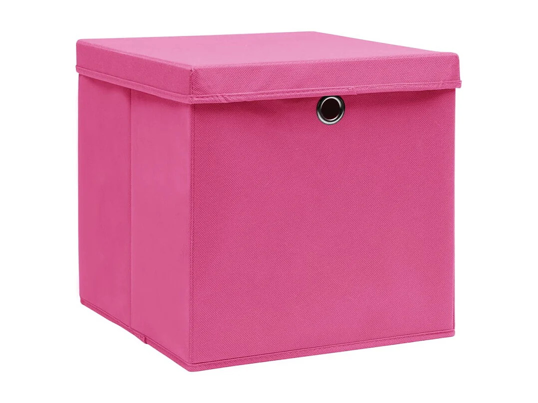 Conjunto de 4 Caixas de Arrumação com Tampa em Tecido Rosa - 32x32x32 cm