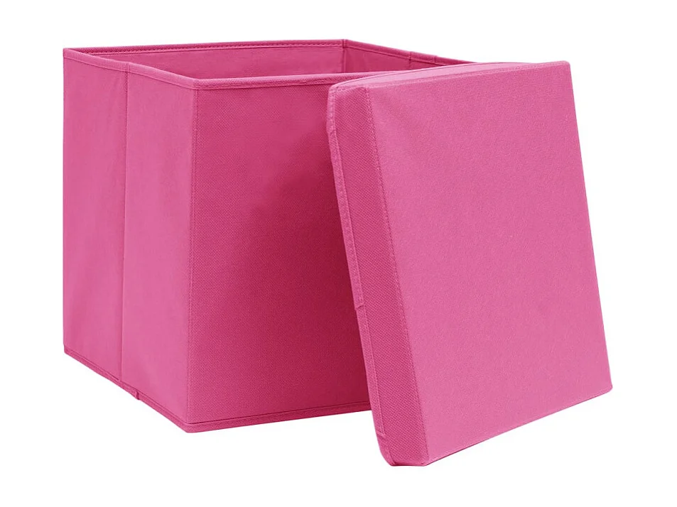 Conjunto de 4 Caixas de Arrumação com Tampa em Tecido Rosa - 32x32x32 cm