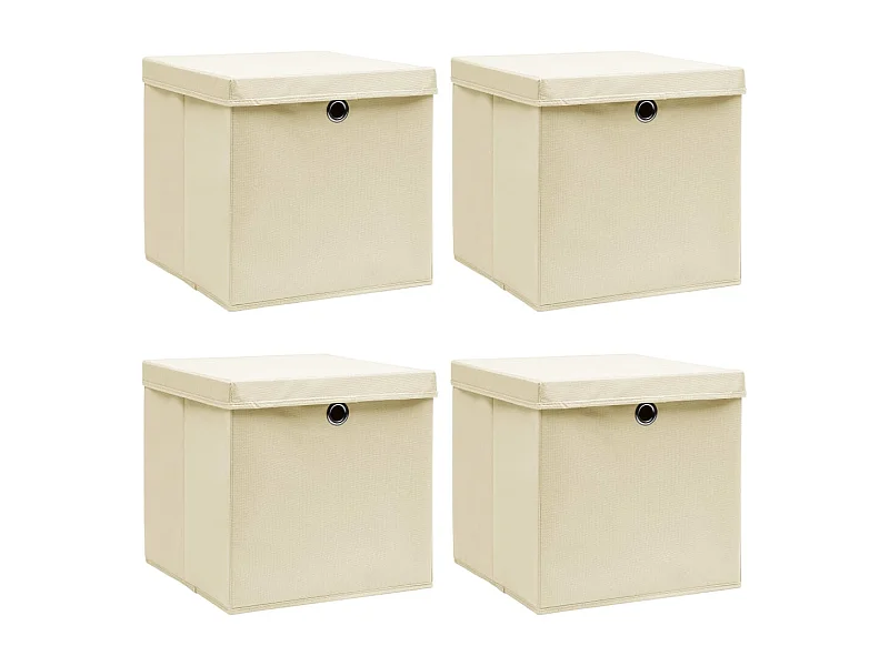 Aufbewahrungsboxen mit Deckel 4 Stk. Creme 32x32x32 cm Stoff