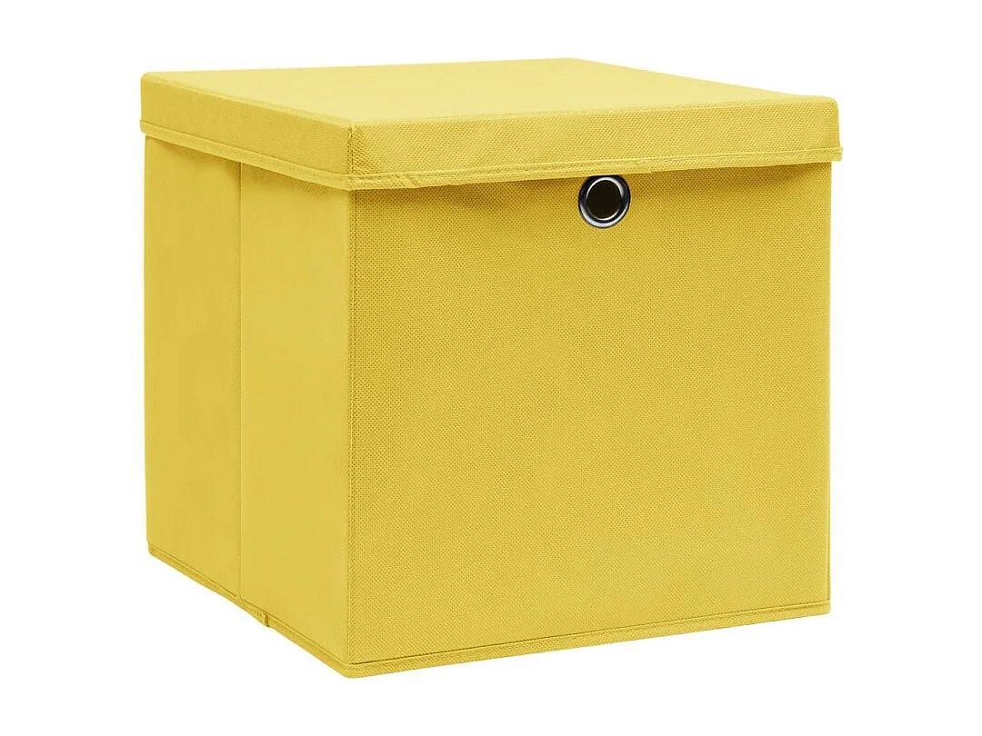 Boîtes de rangement et couvercles 4 pcs Jaune 32x32x32 cm Tissu