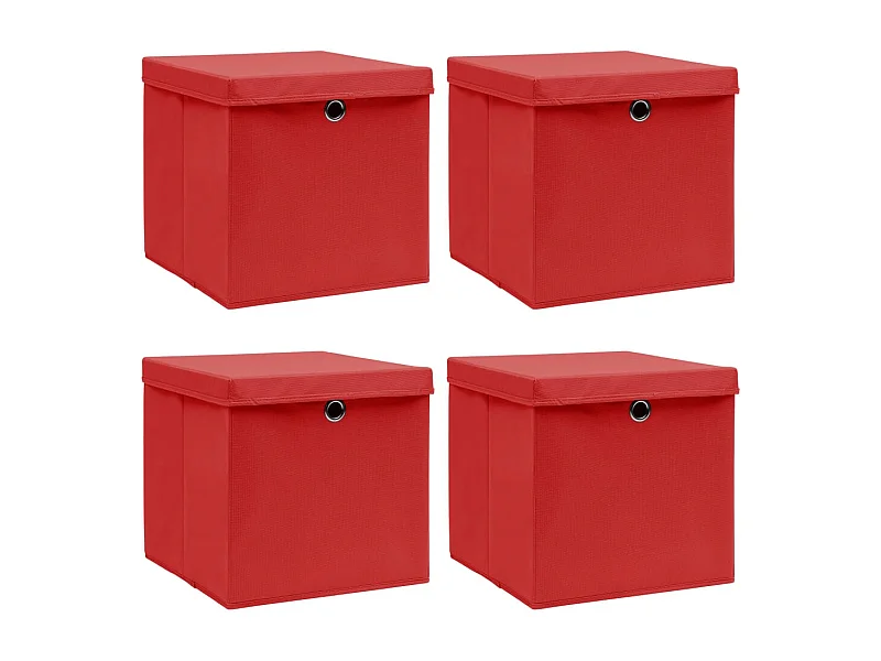 Boîtes de rangement et couvercles 4 pcs Rouge 32x32x32 cm Tissu