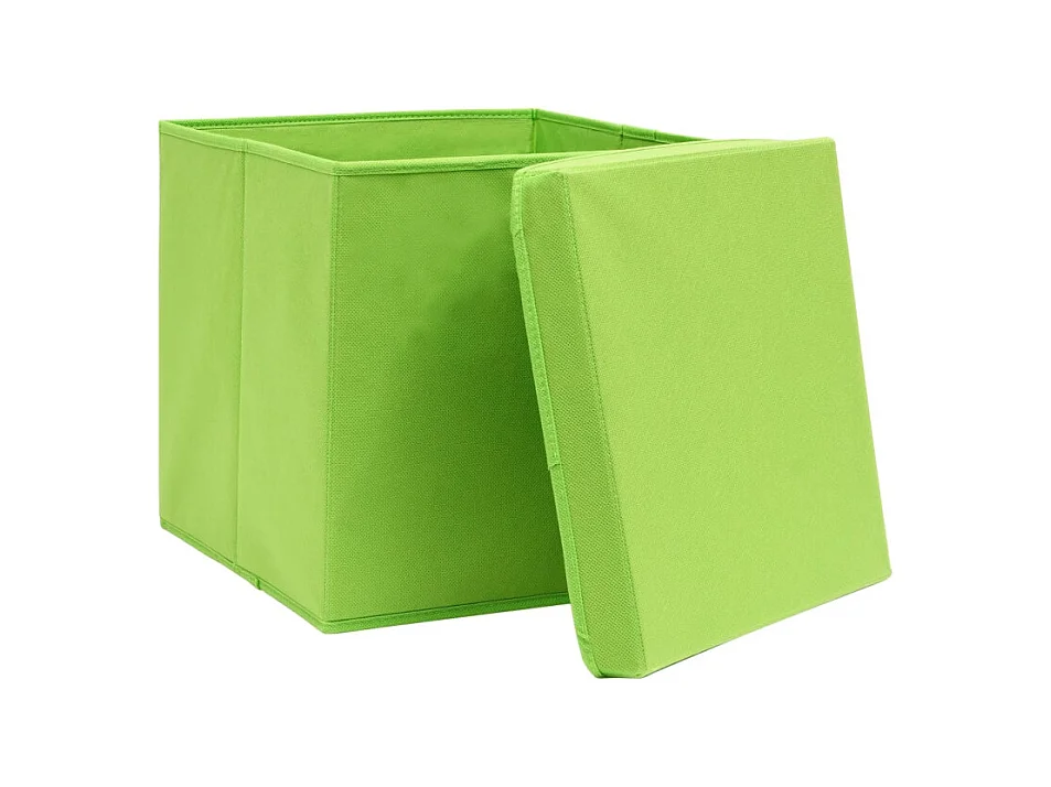 Boîtes de rangement avec couvercles 4 pcs Vert 32x32x32cm Tissu