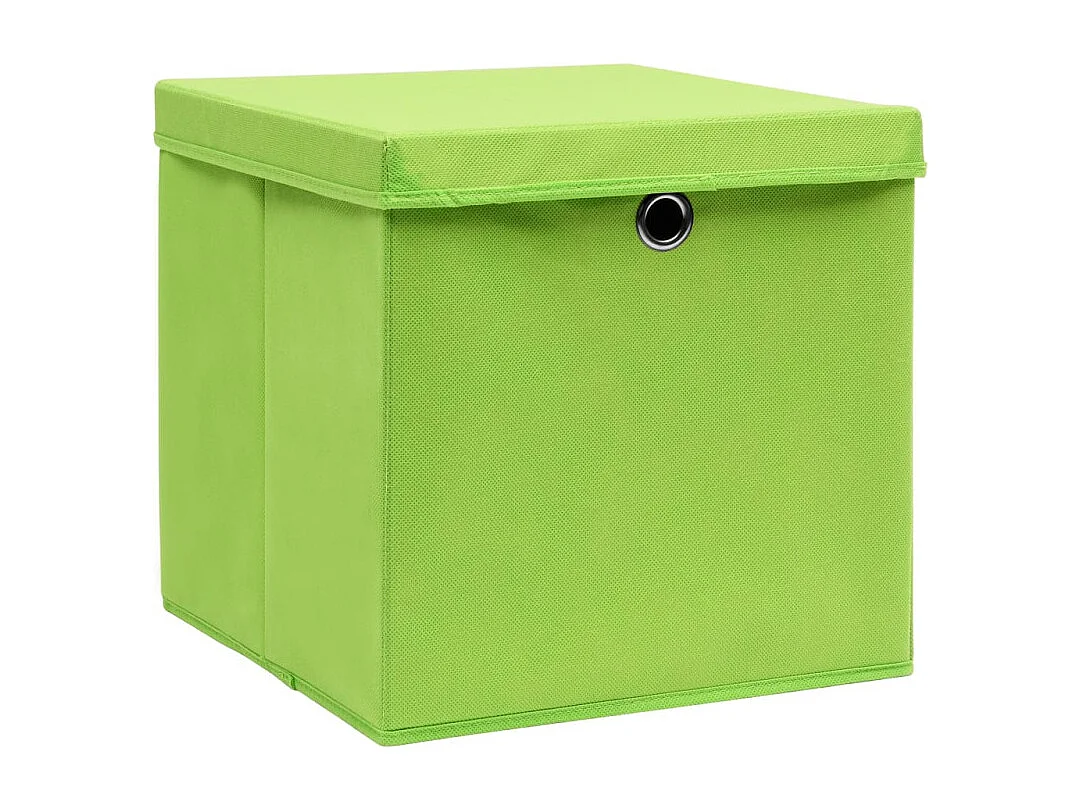 Conjunto de 4 Caixas de Arrumação com Tampa em Tecido Verde - 32x32x32 cm