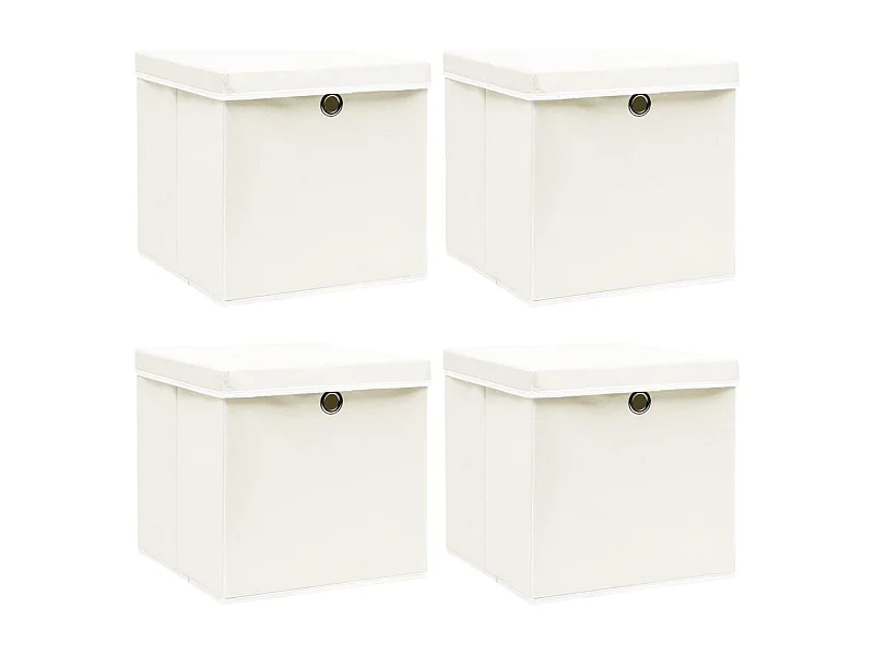 Boîtes de rangement avec couvercles 4pcs Blanc 32x32x32cm Tissu