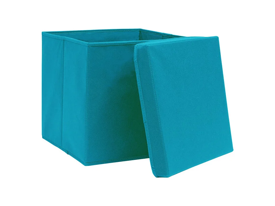 Boîtes de rangement et couvercles 4 pcs Bleu 32x32x32 cm Tissu
