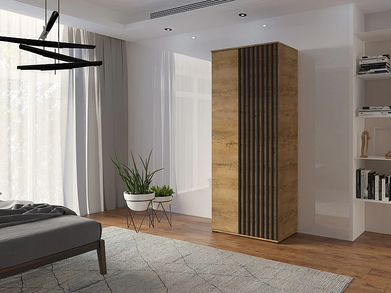 Szafa Otwierana Dwudrzwiowa Z LAMELAMI 80cm x 200cm LEFKAS| Półki + Wieszak