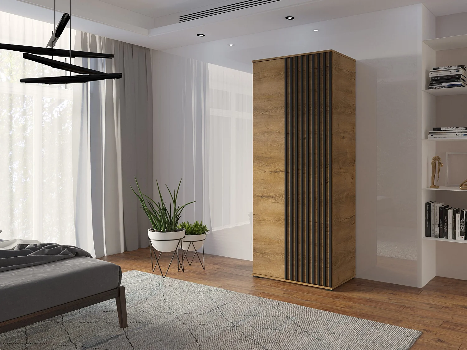 Szafa Otwierana Dwudrzwiowa Z LAMELAMI 80cm x 200cm LEFKAS| Półki + Wieszak