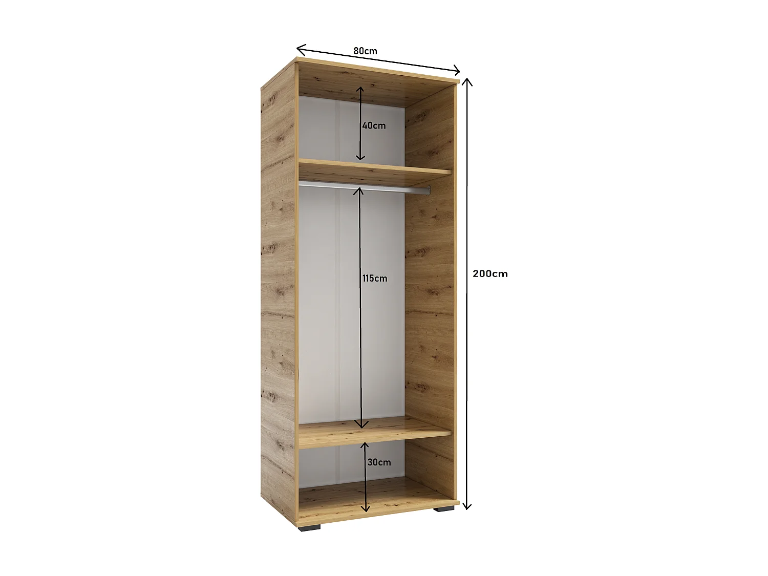 Tweepersoons kledingkast 80cm x 200cm KASJMIR | Planken + Kledingroede