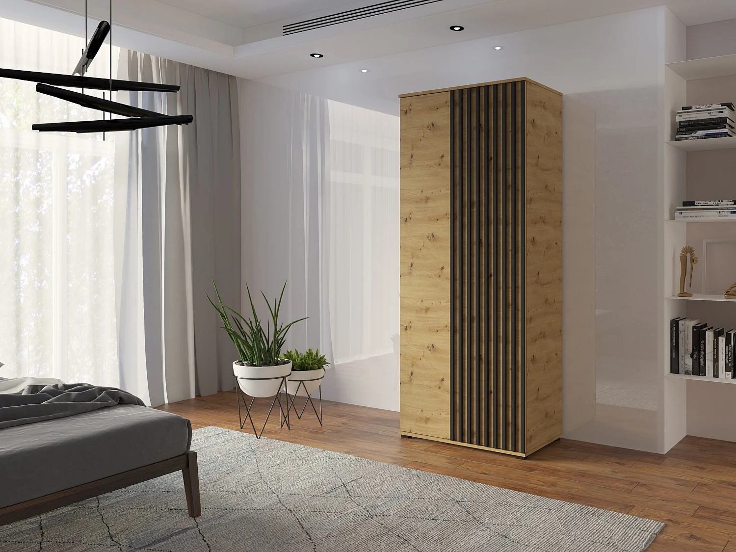 Szafa Otwierana Dwudrzwiowa Z LAMELAMI 80cm x 200cm ARTISAN| Półki + Wieszak