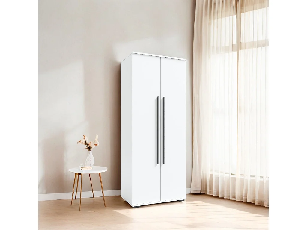 Szafa Otwierana Dwudrzwiowa 80cm x 200cm BIAŁA | Półki + Wieszak