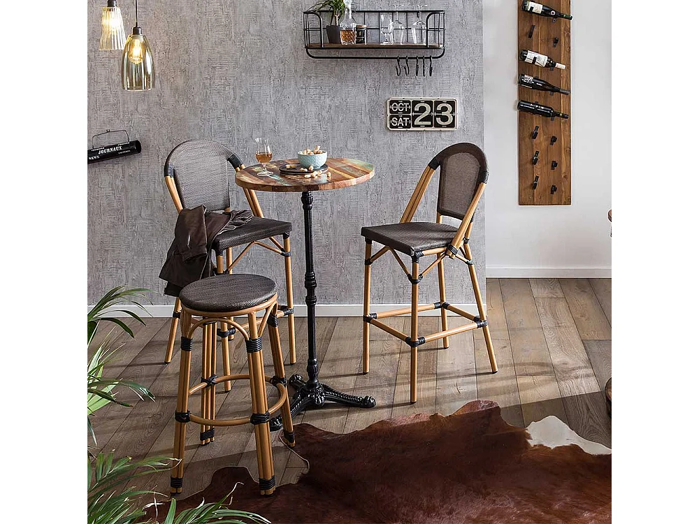 Barstuhl in Schwarzbraun und Beige Retrostil