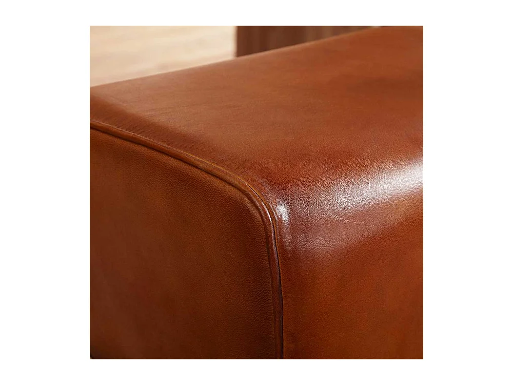 Hochhocker in Cognac Braun Echtleder Massivholzgestell