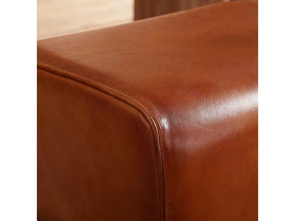 Hochhocker in Cognac Braun Echtleder Massivholzgestell