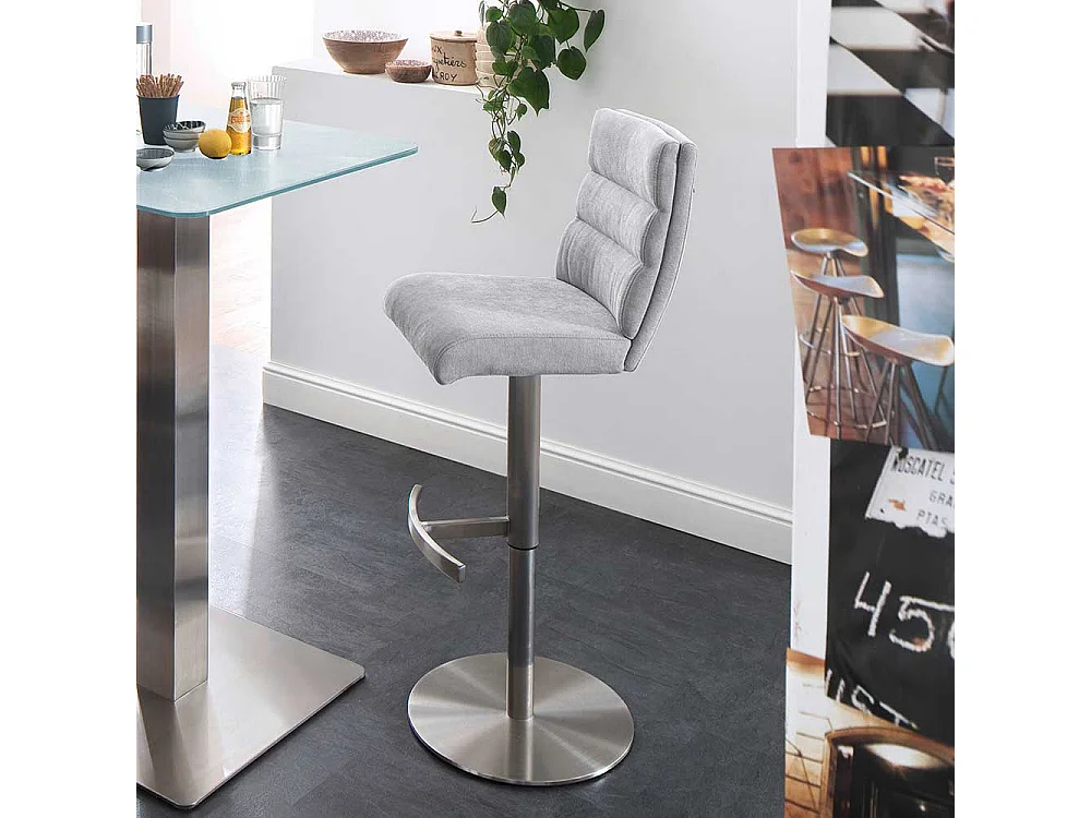 Höhenverstellbarer Barstuhl in Hellgrau Stoff drehbar