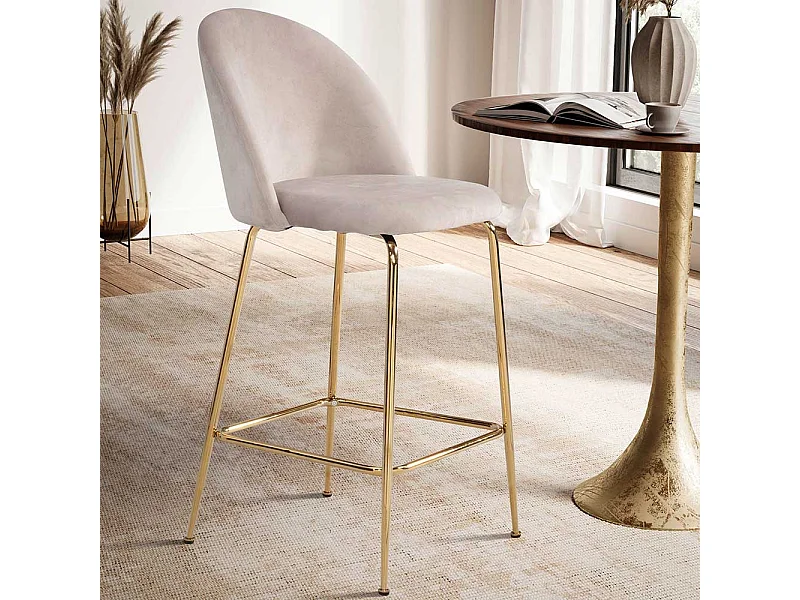 Tresenstuhl Barhocker Set in Beige und Goldfarben (2er Set)