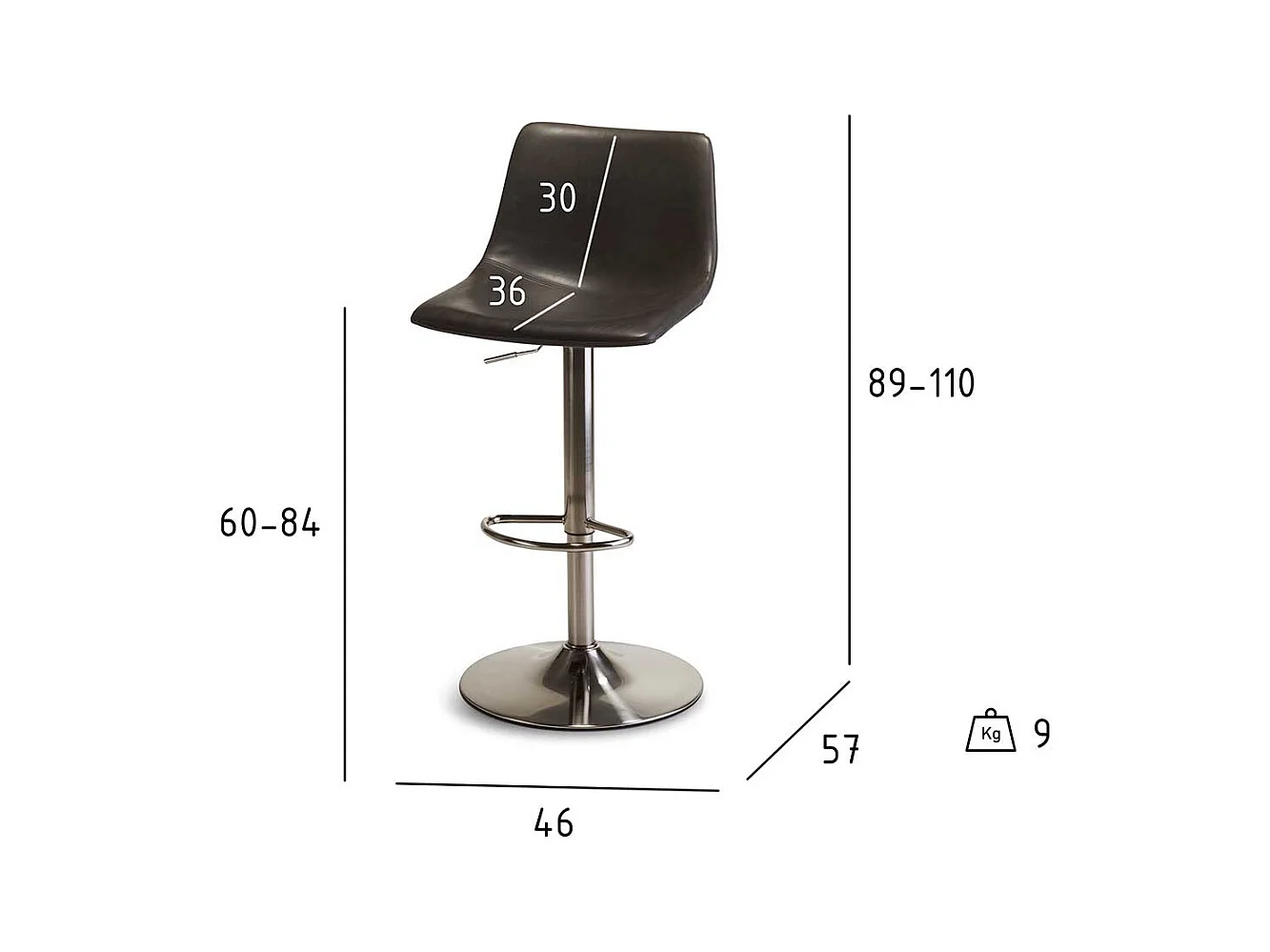 H�henverstellbare Barst�hle in Dunkelgrau Kunstleder drehbar (2er Set)