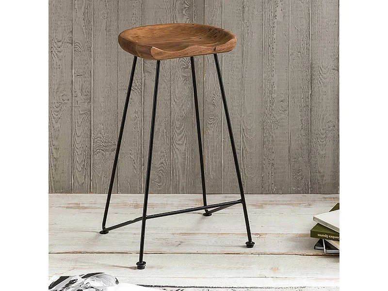 Küchenhocker aus Akazie Massivholz Metall Schwarz