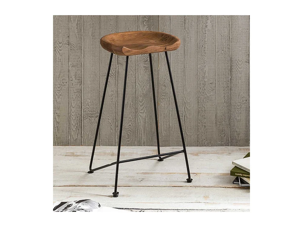 Küchenhocker aus Akazie Massivholz Metall Schwarz