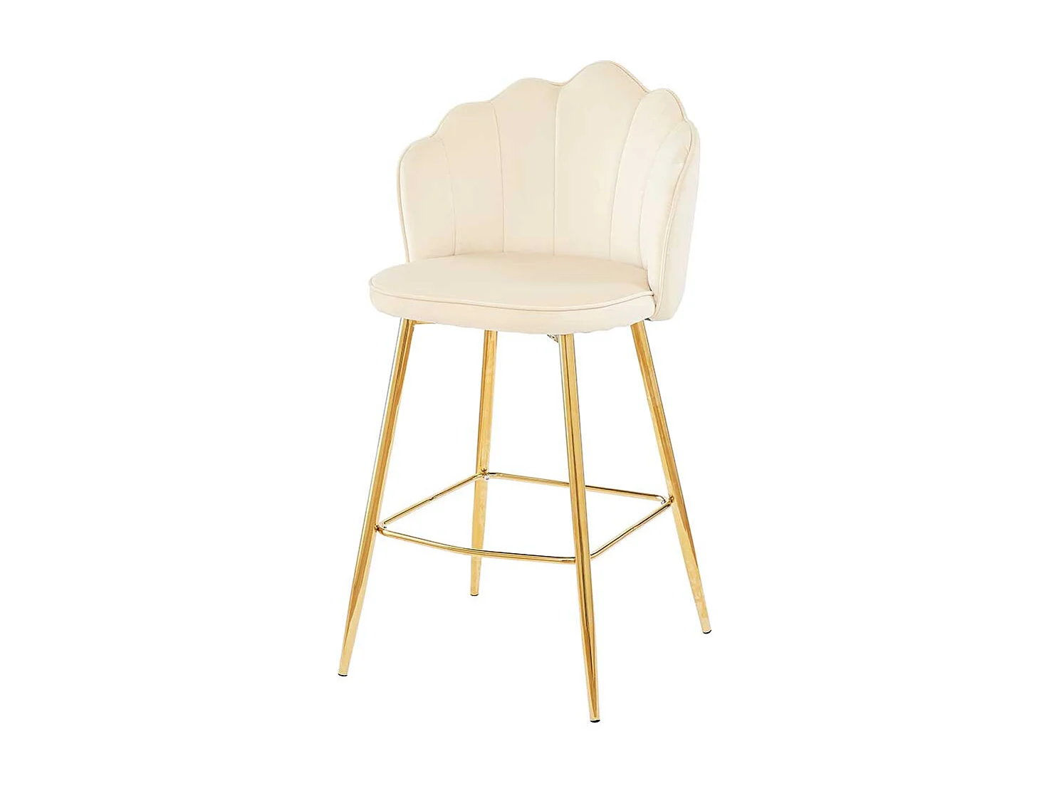 Retro Barhocker Rücken in Muschelform Bezug Samt Beige (2er Set)