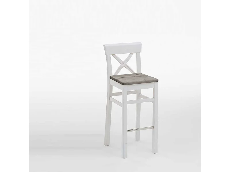 Barstuhl in Weiß Grau Kiefer Massivholz