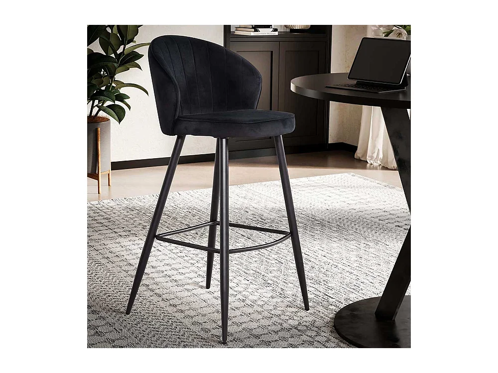 Hochhocker Barstuhl aus Samt mit Vierfußgestell aus Metall (2er Set)
