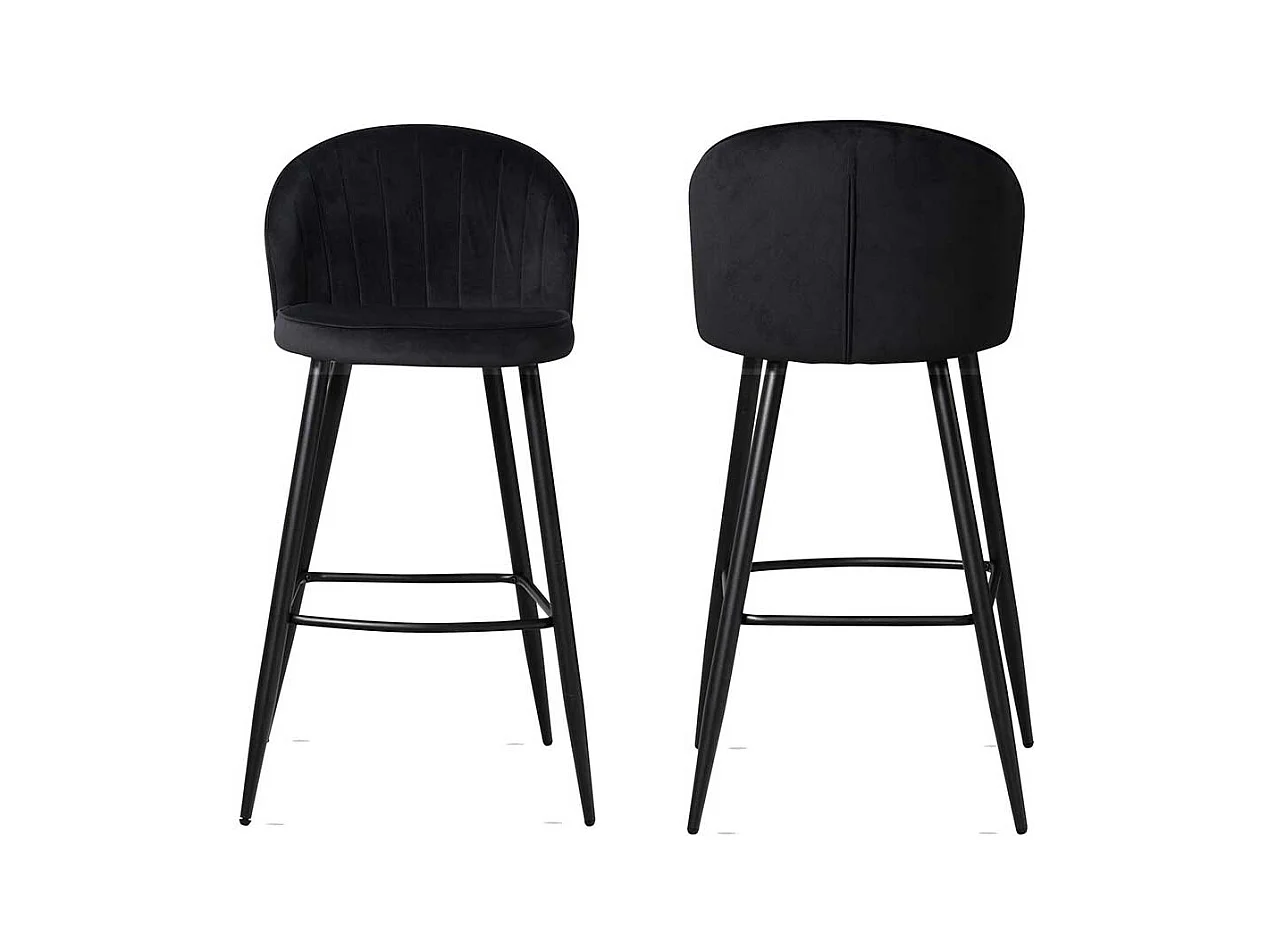 Hochhocker Barstuhl aus Samt mit Vierfußgestell aus Metall (2er Set)