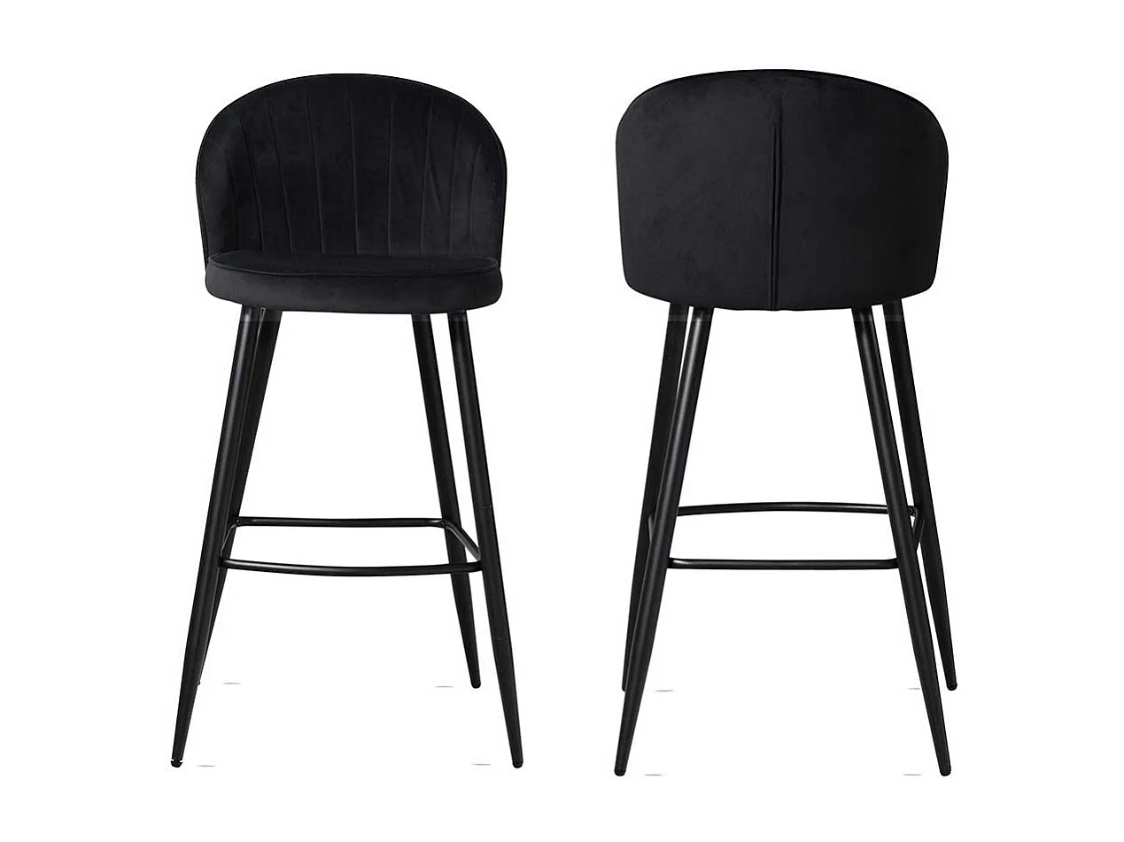 Hochhocker Barstuhl aus Samt mit Vierfußgestell aus Metall (2er Set)