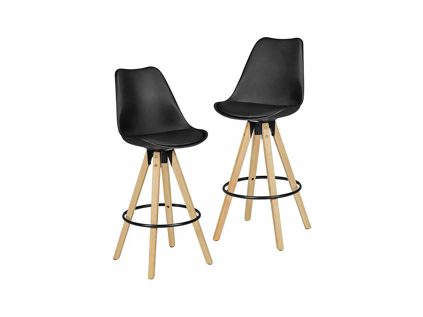 Barstuhl Set in Schwarz Kunstleder Schalensitz (2er Set)