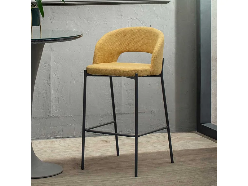Barstühle in Gelb und Anthrazit gepolstert (2er Set)